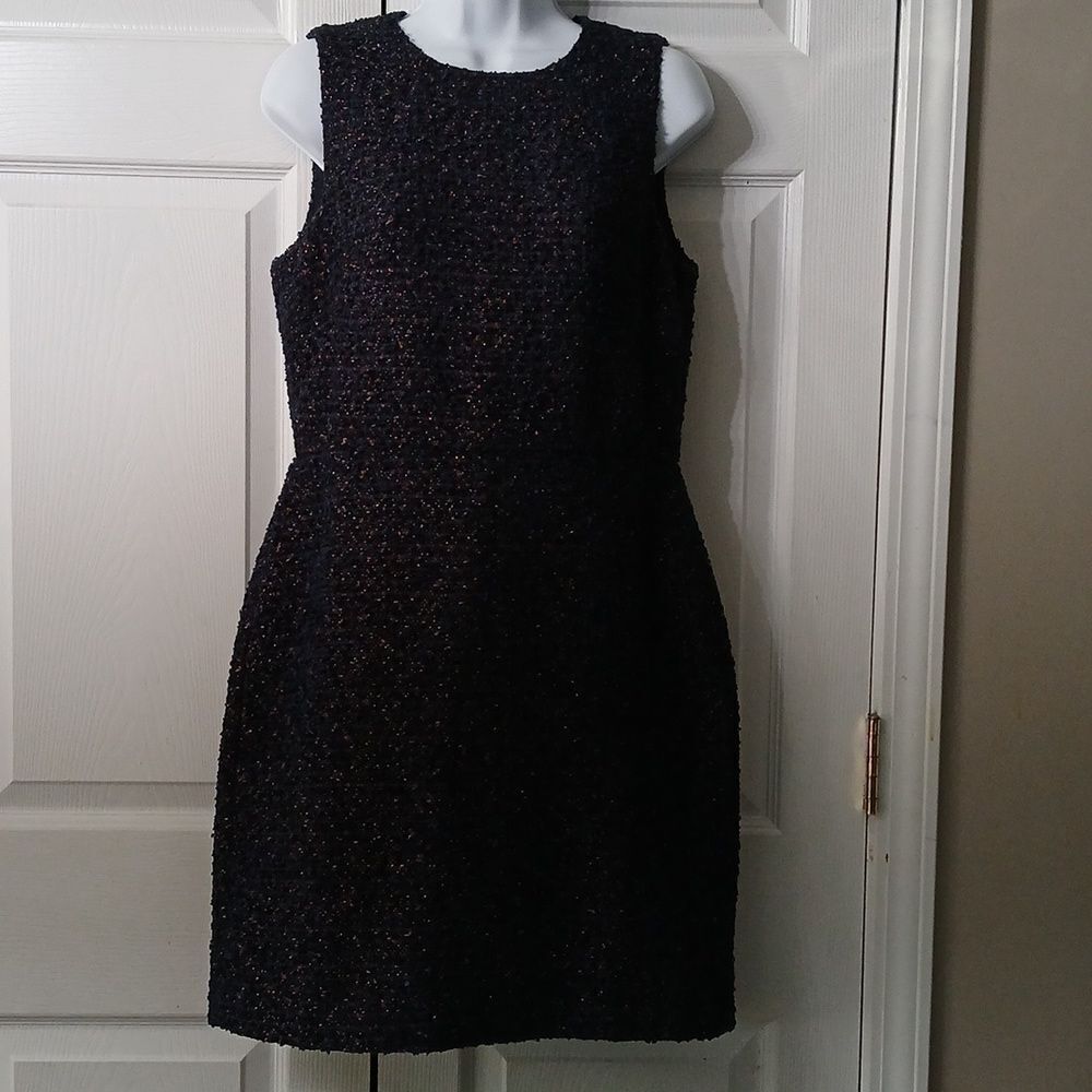 Ann Taylor blue gold shimmer sleeveless midi sheath dress  party holiday Sz 4